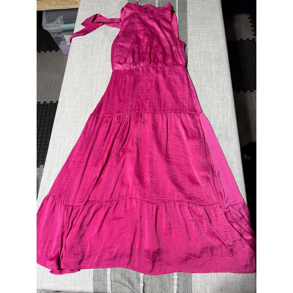 Sam Edelman Womens Pink Satin Tiered Halter Neck Maxi Dress Size 4 Boho Chic